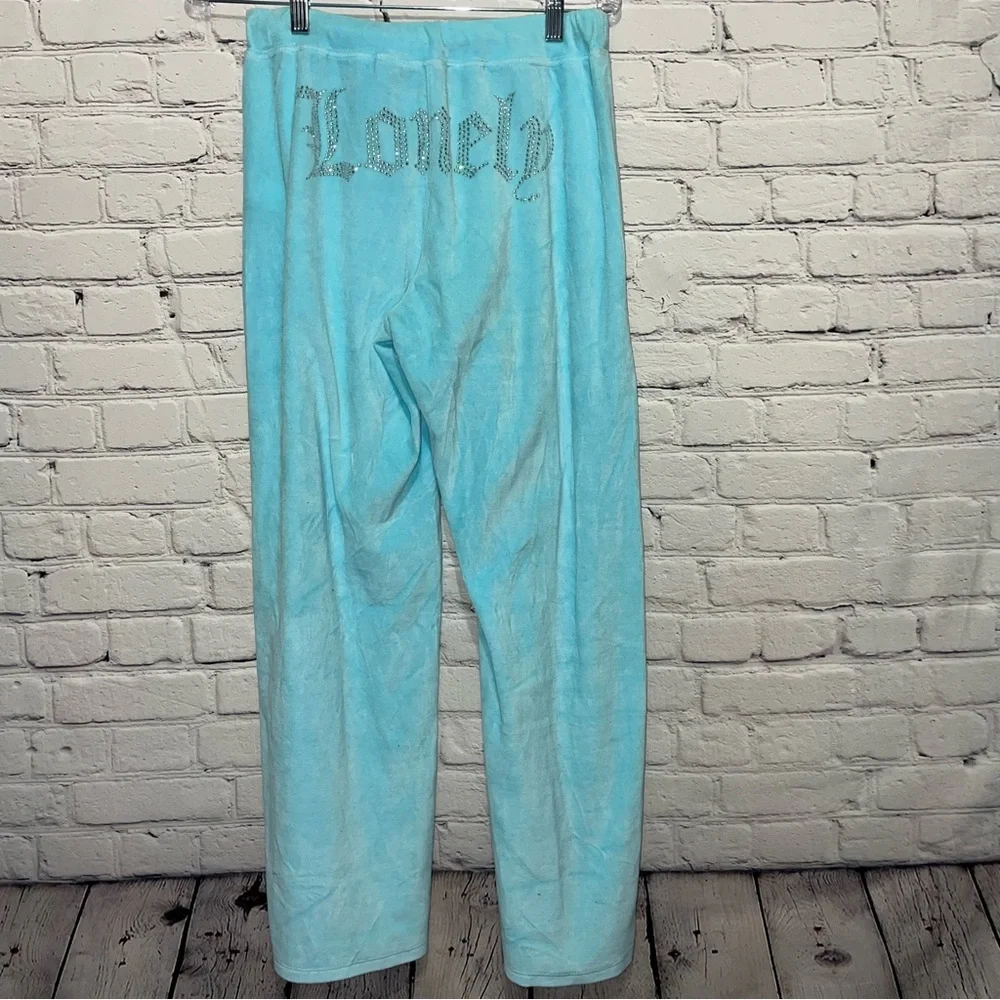 Vintage Y2K Lonely Ghost Blue Velour Bling Rhinestone Tracksuit Matching Set - Picture 11 of 15